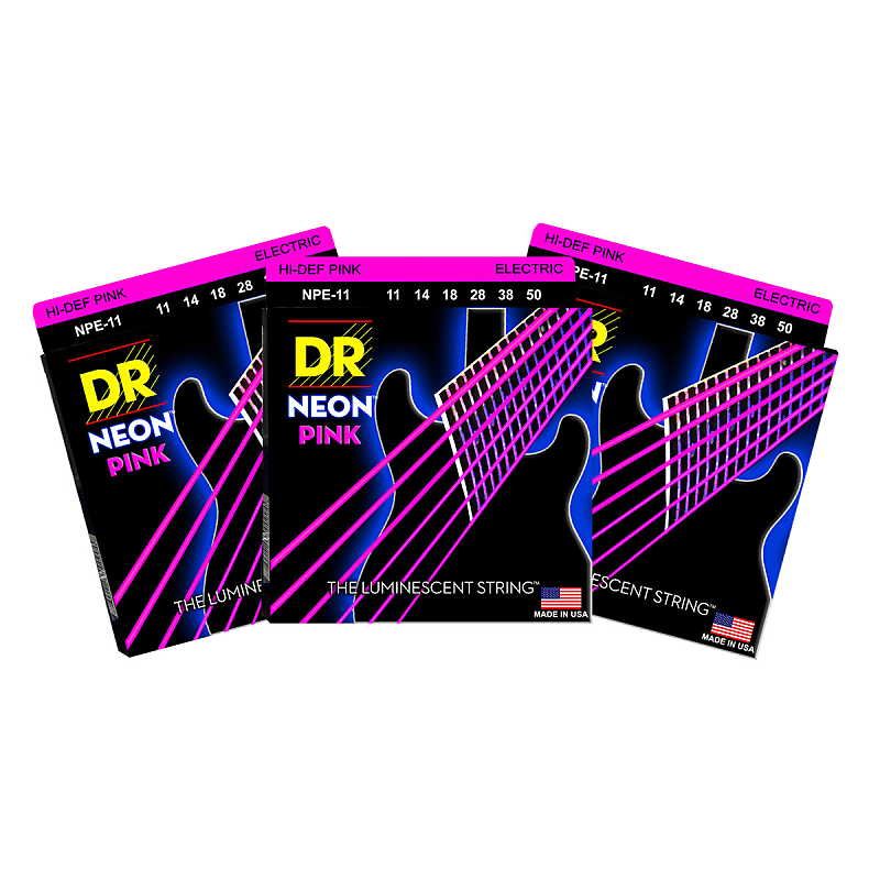 3 Sets DR Strings NPE-11 Neon Hi-Def Pink Heavy 11-50 Electric Guitar Strings image 1