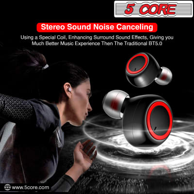 5 Core Wireless Ear Buds • Mini Bluetooth Noise Cancelling Earbud Headphones 32 Hours Playtime IPX8 image 4