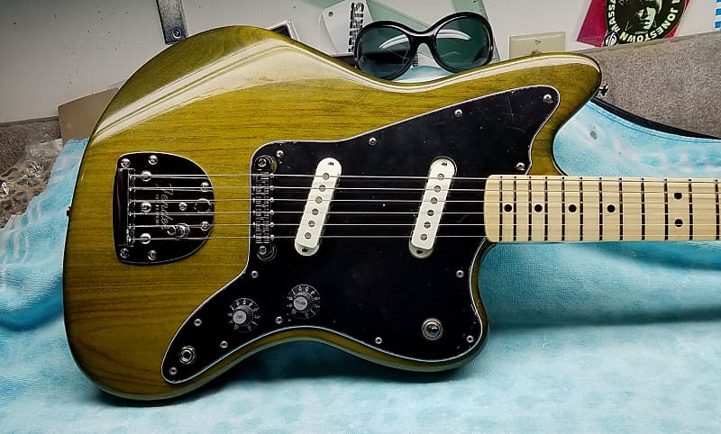 Custom  "Jazzstang "Jazzmaster Mustang Style Guitar, Jaguar Pickups, Tele Neck, Hemp Green Sparkles image 1