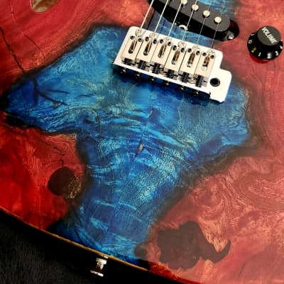 SJ Custom Guitars  Stratocaster ,Amboyna Burl Top, mahogany back, koa neck, Wilkinson, Grover image 5