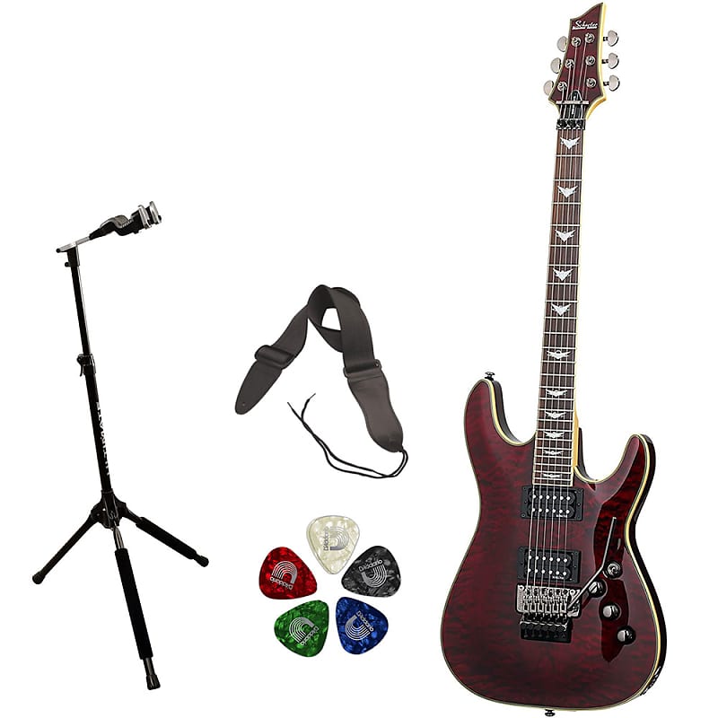 Schecter Omen Extreme-FR Electric Guitar, Black Cherry Bundle with Ultimate Support Pro Guitar Stand, Guitar Strap and Classic Guitar Pick (10-Pack) image 1