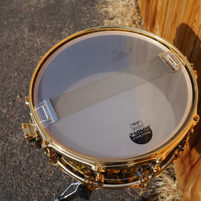 SONOR SQ2 Yellow Tribal/Ebony Heavy Beech Shell | Gold Plated Hardware | 6.5" x 14" Exotic Snare image 4