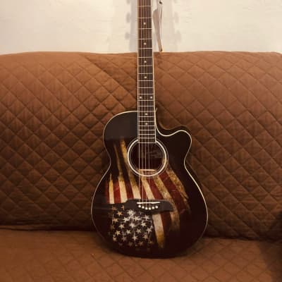 Oscar Schmidt OG10CEFLAG Concert Cutaway 6-String Acoustic-Electric Guitar - American Flag Graphic image 5