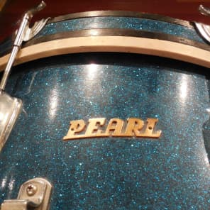VINTAGE 1960s PEARL 4 pc BLUE SPARKLE DRUM KIT WITH HARDWARE (ALL ORIGINAL) image 2