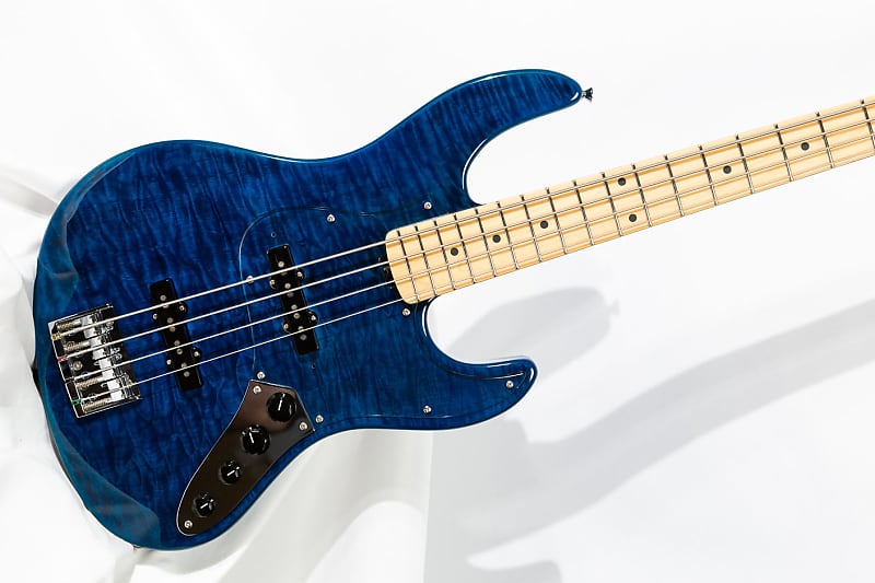 ESP Edwards E-AM-150QM 4 String Jazz Bass 2015 Black Aqua Quilted Maple  Blue Ash Active MIJ Made in Japan US Seller