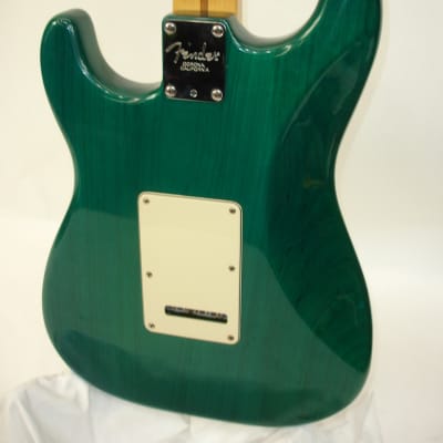2001 Fender American Deluxe Stratocaster Electric Guitar, Maple Fingerboard, Teal Green Transparent image 13
