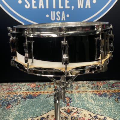 Ludwig 14x5" Vistalite, Blue and Olive Badge, Snare Drum 1970s - Black / White 2 Band Swirl image 11