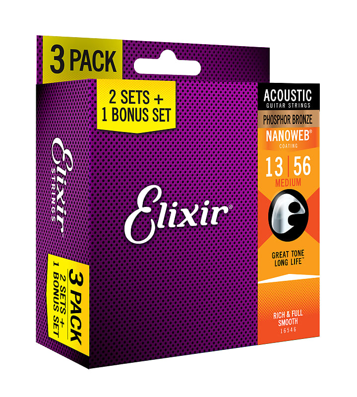 ELIXIR Acoustic Phosphor Bronze with NANOWEB Coating 3SET PACK