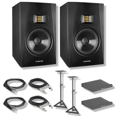 Adam Audio T7V Studio Monitor (Pair) with Frameworks Isolation Pads, Hosa Interconnect Cables, XLR Cables and On-Stage Studio Monitor Stands image 1