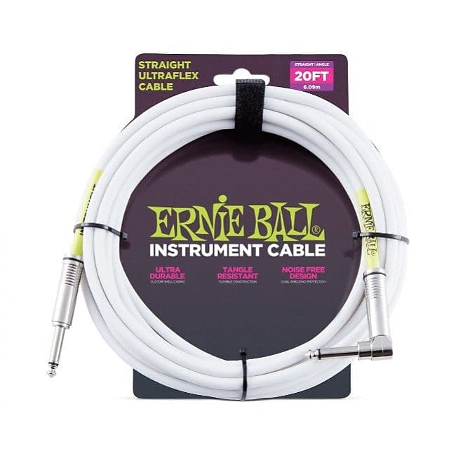 Ernie Ball 6047 Ultraflex 20ft (6m) White Instrument Cable Straight/Angle image 1