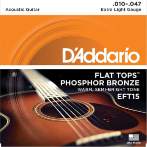D'Addario EFT15 Flat Tops Phosphor Bronze Acoustic Guitar Strings, Extra Light Gauge