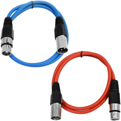 2 Pack of XLR Patch Cables 3 Foot Extension Cords Jumper - Blue and Red image 2