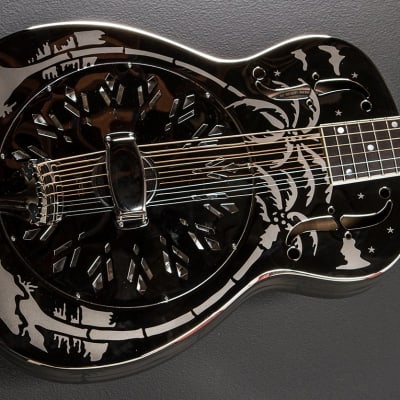 National Reso-Phonic Style O GERMAN SILVER 14 Fret 2024 Mirror Nickel with Deco Palm Tree Design image 19