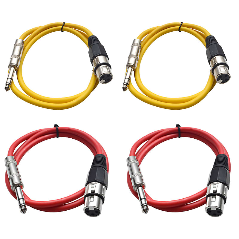 4 Pack of 1/4 Inch to XLR Female Patch Cables 2 Foot Extension Cords Jumper - Red and Yellow image 1