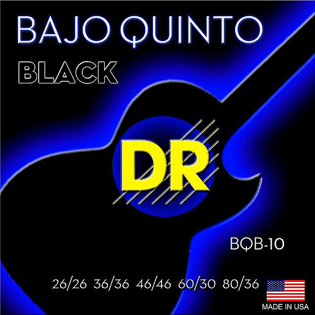 DR BQB-10 Neon Black Coated Bajop Quinto Round Core Loop End Strings (10-Pack) image 1