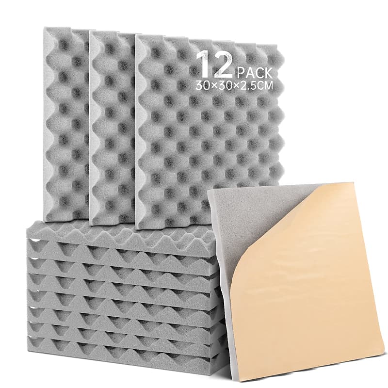 12 pack Acoustic Panels Self-Adhesive, 1 X 12 X 12 Quick-Recovery Sound  Proof Foam Panels, Acoustic Foam Wedges High Density, Soundproof Wall