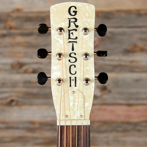 Folk & Bluegrass :: G9201 Honey Dipper™ Round-Neck, Brass Body Biscuit Cone  Resonator Guitar, Shed Roof Finish