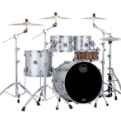 MAPEX SATURN EVOLUTION CLASSIC MAPLE 4-PIECE SHELL PACK - HALO MOUNTING SYSTEM - MAPLE AND WALNUT HYBRID SHELL - FINISH: Iridium Silver Lacquer (PD)  HARDWARE: Chrome Hardware (C) image 1