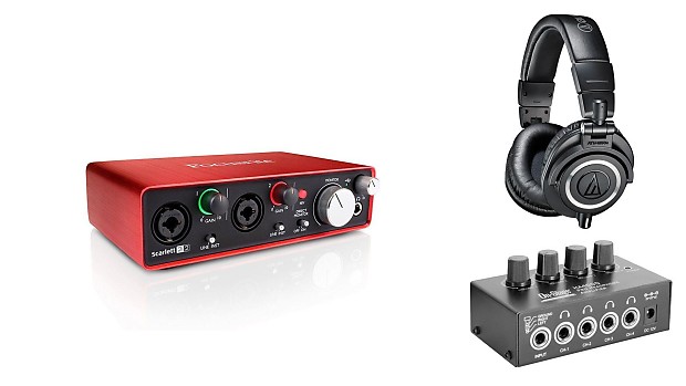 Focusrite Scarlett 2i2 2nd Gen w HA4000 Headphone Amp Audio Technica ATH M50x Headphones