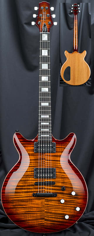 Kiesel FG1 Frank Gambale Semi-Hollow Carved Top Electric Guitar Orangeburst  Flame w/ Soft Case