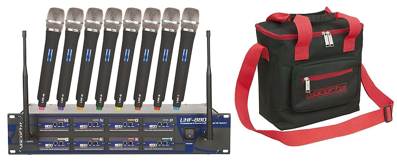 VocoPro UHF 8800 Pack 8 Channel Wireless Microphone System With Gig Bag