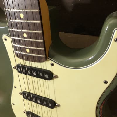 Von K Guitars S-Time ODAS Stratocaster F Hole Aged Olive Drab Army Star Nitro Lacquer Finish image 5