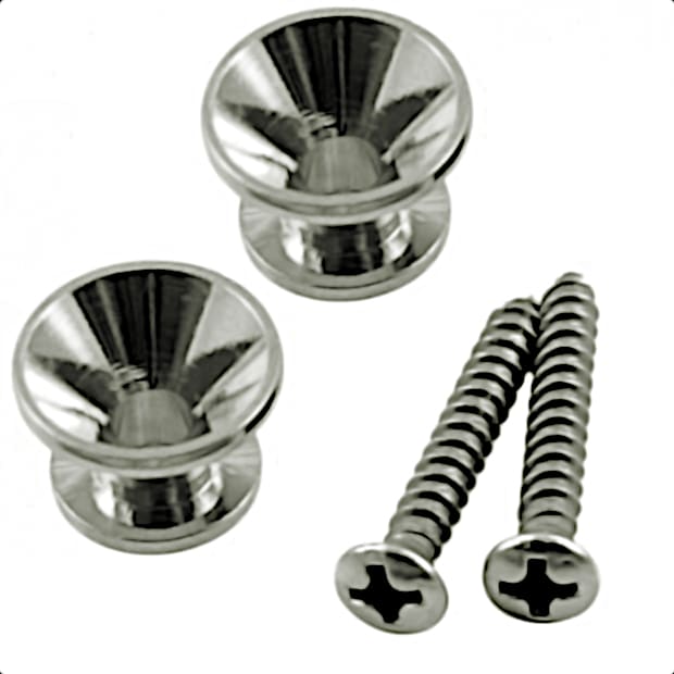 Traditional Strap Button Set for Guitar & Bass (2) Nickel image 1