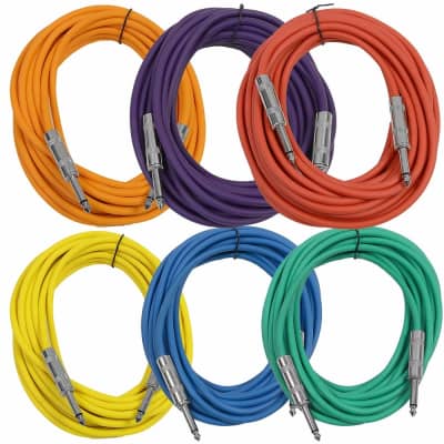 SEISMIC AUDIO New 6 PACK Colored 1/4" TS 25' Patch Cables - Guitar - Instrument image 1