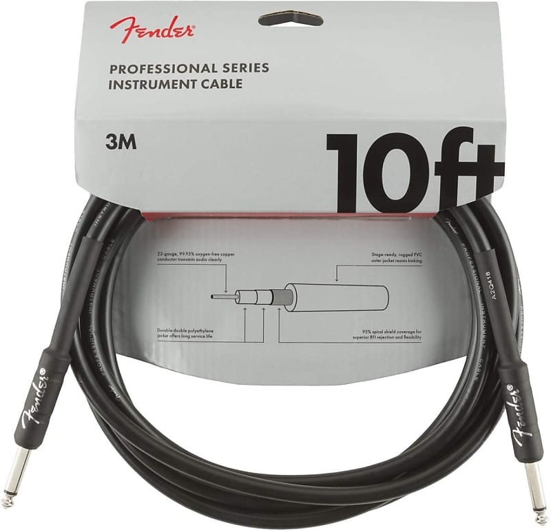 Fender® 10' Professional Series Black Instrument Cable #0990820024 - 10 ft image 1