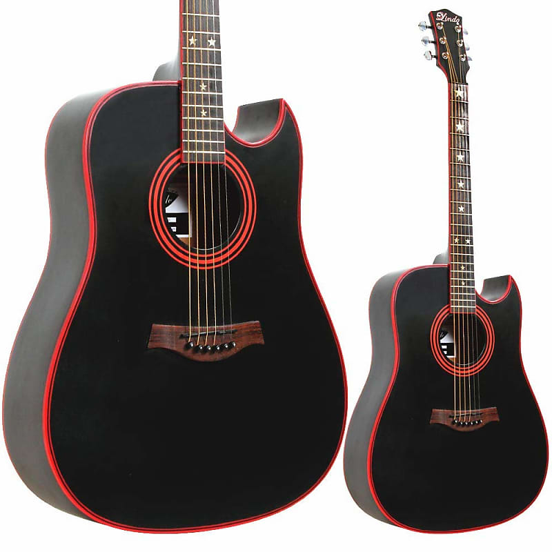 Lindo LDG-46 Widow Acoustic Guitar with A-Grade Rosewood Fingerboard and Free Accessories - Matte Black image 1
