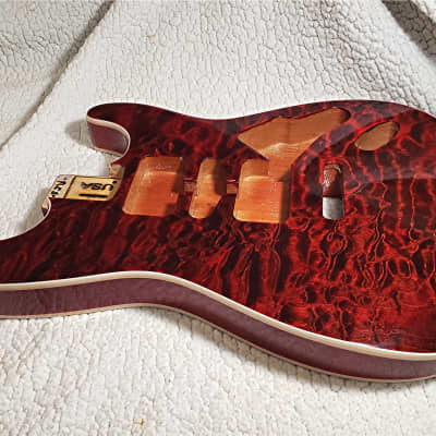 USA made,Double bound Alder body in Dark Cherry Clouds with 5A quilt maple top.Made for a Strat body# RCS-1. Free pick guard while supplies last. image 3