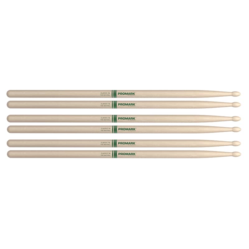 Promark American Hickory 5A Natural Wood Tip Drum Sticks (3 Pair Bundle) image 1