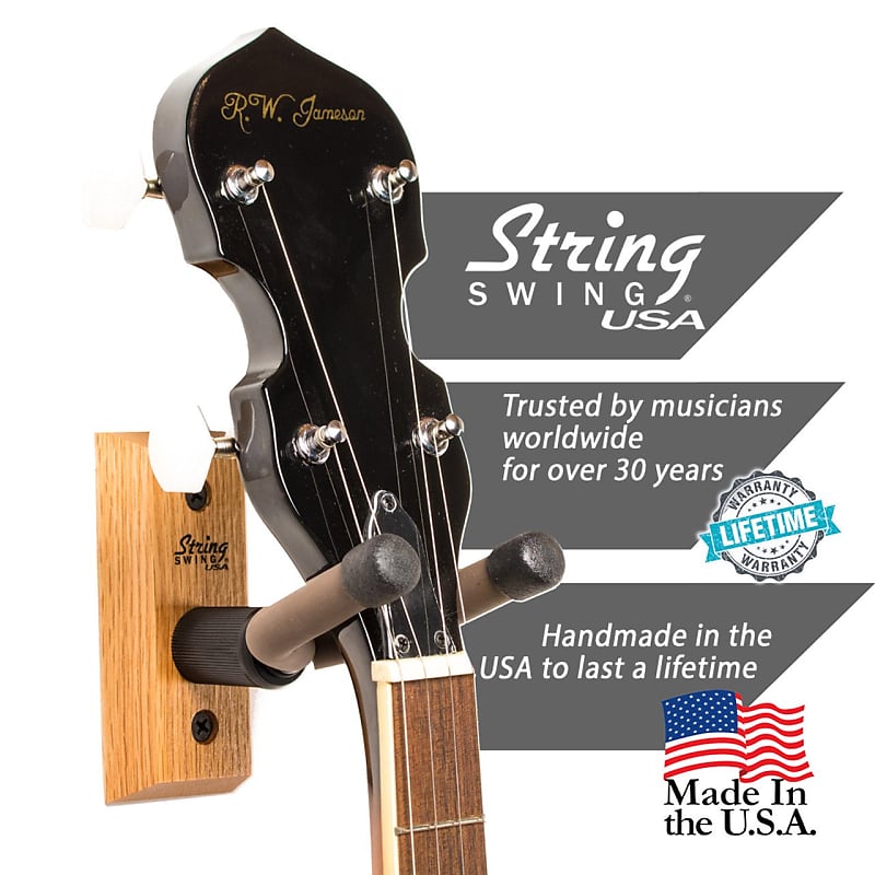 String Swing Wall Mount Guitar Hanger for Acoustic and Electric Guitars-  Handmade in the USA - CC01K-C Cherry 