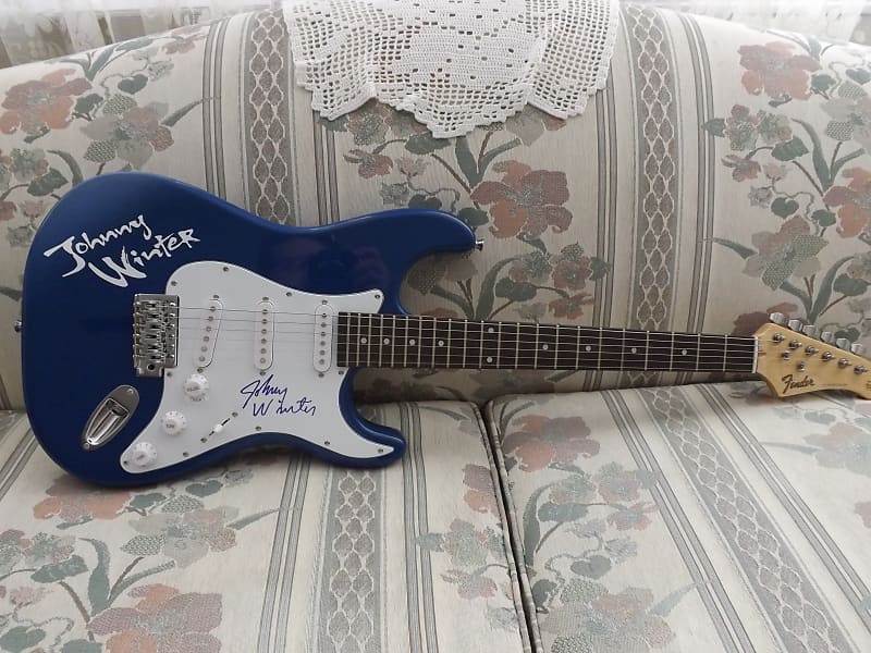 Johnny Winter Signed Glarry  Strat Midnight Blue, w/JSA COA image 1