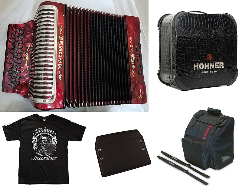 Hohner Xtreme Red EAD/MI Crown Accordion Acordeon +Hard Case, Bag, Straps, Shirt | Authorized Dealer image 1