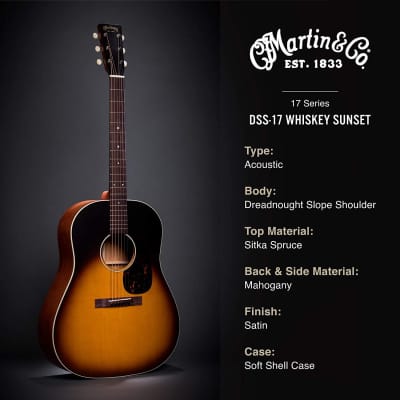 Martin Guitar DSS-17 Acoustic Guitar with Soft-Shell Case, Sitka Spruce and Mahogany Construction, Satin Finish, 000-14 Fret Slope Shoulder, and Modified Low Oval Neck Shape, Whiskey Sunset image 5