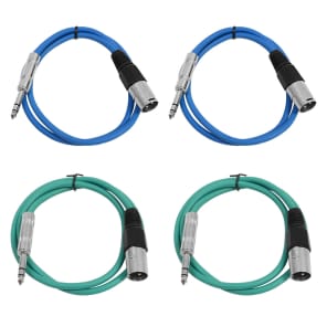 Seismic Audio SATRXL-M3-2BLUE2GREEN 1/4" TRS Male to XLR Male Patch Cables - 3' (4-Pack)