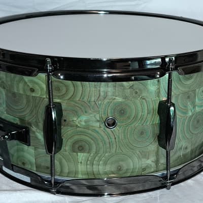 MARTIAL PERCUSSION Custom Puzzle-Stave Snare Drum - Mingled Green Goo Glaze image 1
