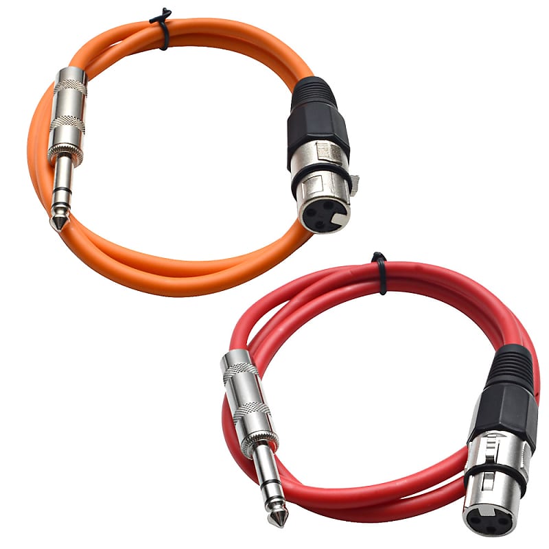 2 Pack of 1/4 Inch to XLR Female Patch Cables 2 Foot Extension Cords Jumper - Orange and Red image 1
