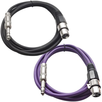 2 Pack of 1/4 Inch to XLR Female Patch Cables 6 Foot Extension Cords Jumper - Black and Purple image 1