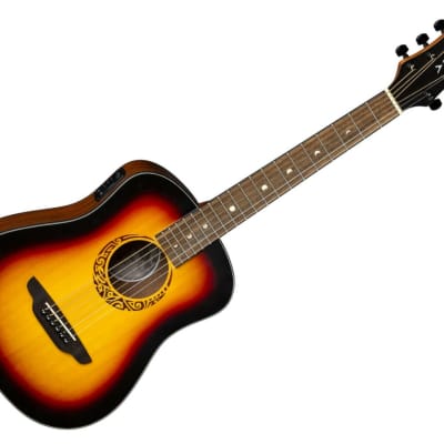 LUNA Safari Tribal Tobacco Sunburst Acoustic Electric 3/4 Size Travel Guitar for sale