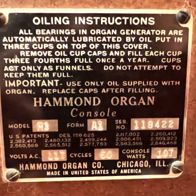 Hammond M3 Organ 1958 image 7