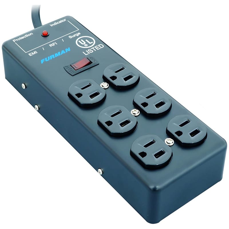 Furman SS-6B 6-Outlet Power Strip with EMI, RFI, and Surge Protection with 15ft Extension Cable  			