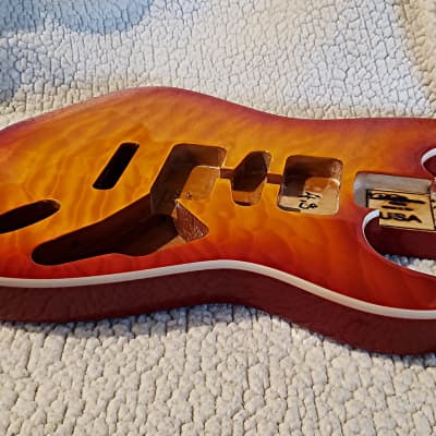 Bottom price on the last USA made bound Alder body in "Cherry sunburst" Quilt top. Made for a Strat neck # CSS-2. image 2
