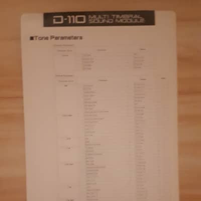 Roland D-110  Multi Timbral Sound Module Tone Parameters & PCM Sounds Table image 2