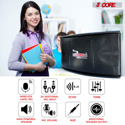 5 Core Voice Amplifier 200W Active Portable PA Speaker System w Wireless Lavalier Microphone • Personal Active PA System w EQ Control • AUX • 2 Mic Input for Teaching Conference Meeting- 5C APS image 6