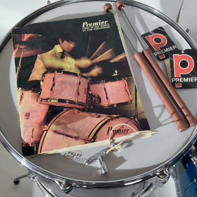 Vintage Premier 4-pc drum kit with all hardware 12/16/22/snare 1970 - Blue Shimmer image 4
