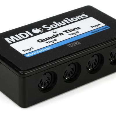 MIDI Solutions MultiVoltage Quadra Thru 1-in 4-out MIDI Through Box  Bundle with Hosa CMP-153 Stereo Breakout Cable - 3.5mm TRS Male to Left and Right 1/4-inch TS Male - 3 foot image 3