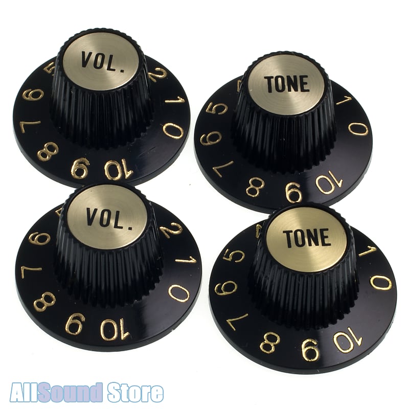 Set of 4 BLACK Witch Hat KNOBS w/ GOLD Inserts fits Gibson Reverb