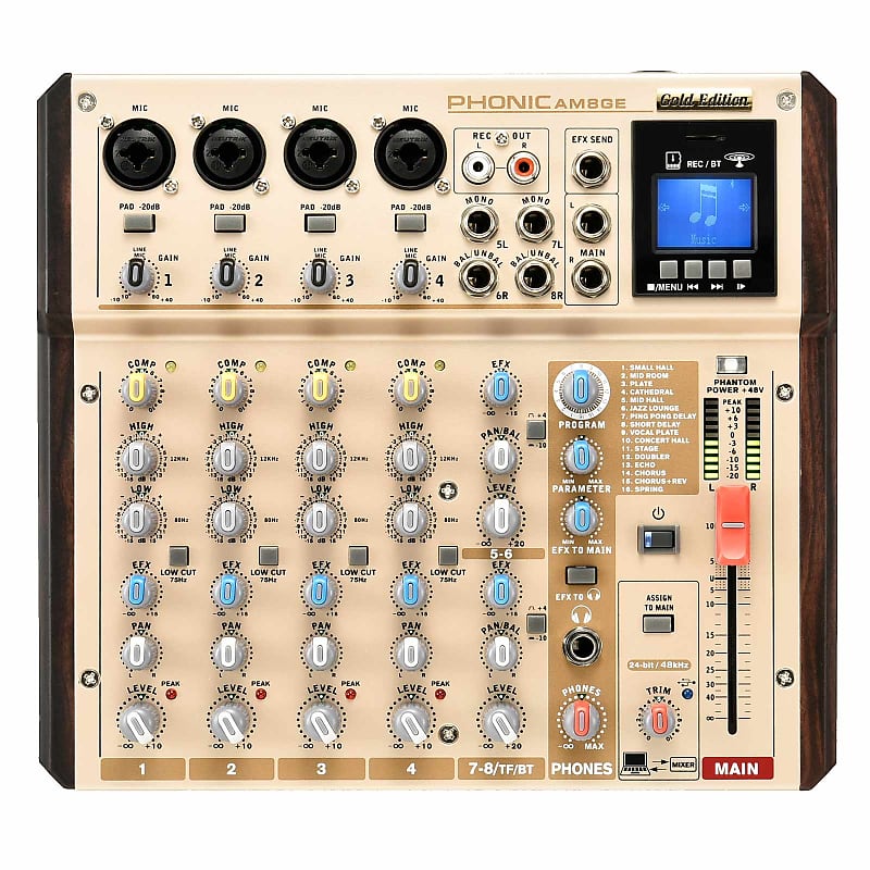 Phonic AM8GE 8-Channel Mixer with Bluetooth, FX image 1